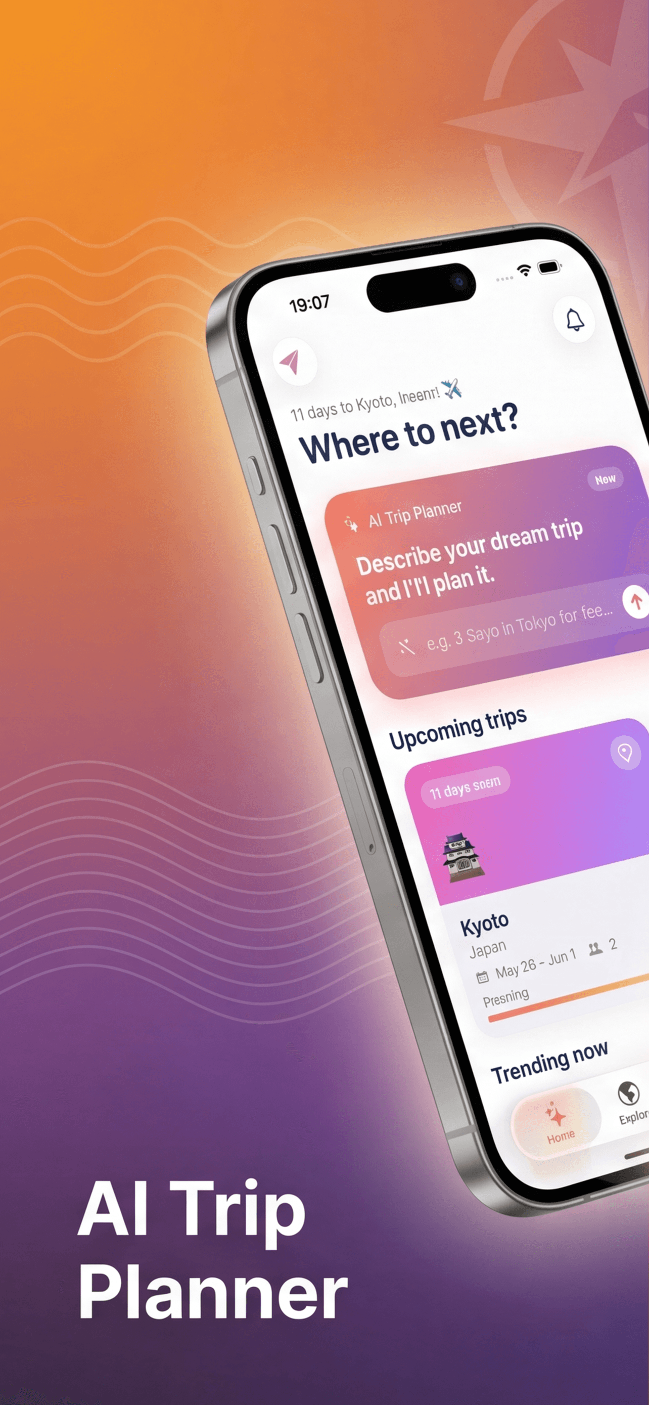 Trippers Home — AI trip planner with greeting and upcoming trips