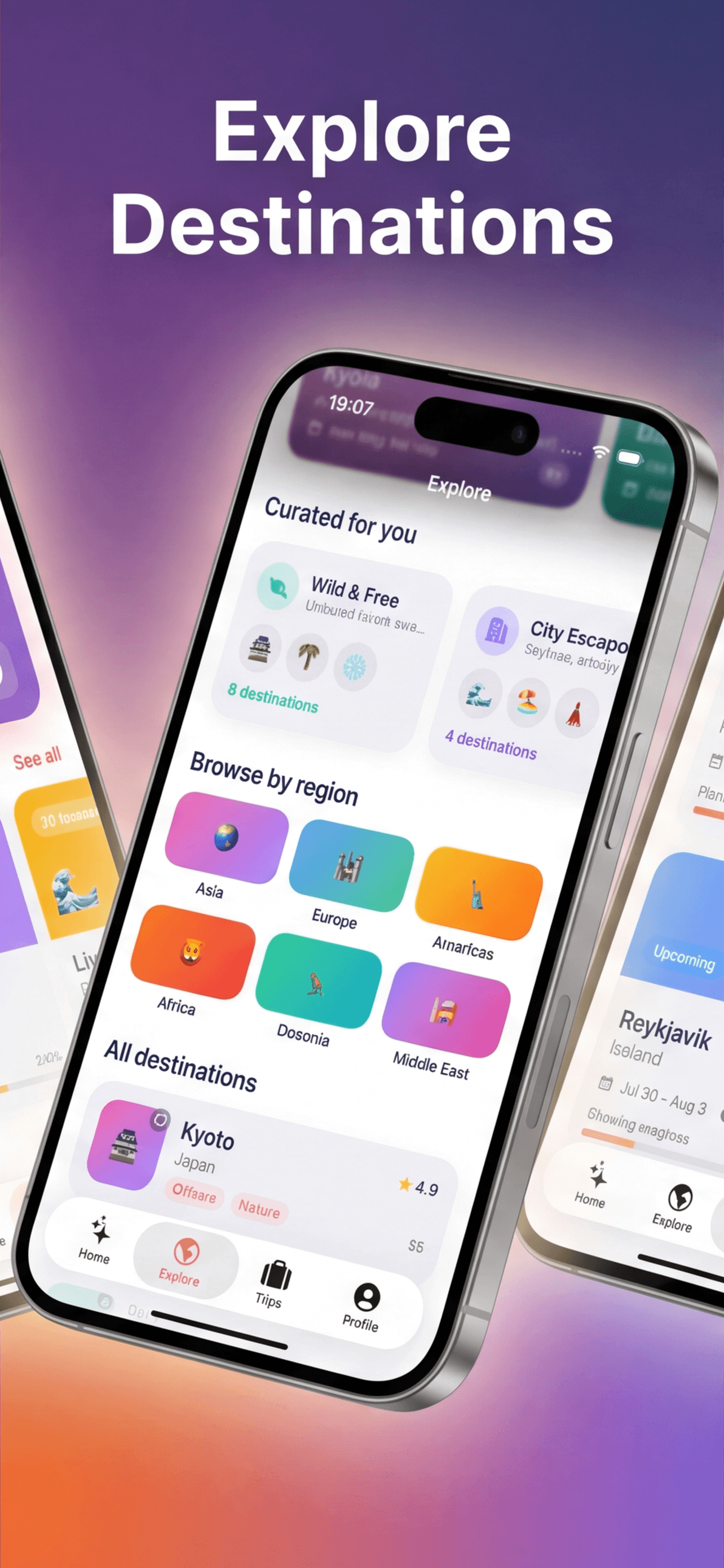 Trippers Explore tab — curated collections and destinations by region