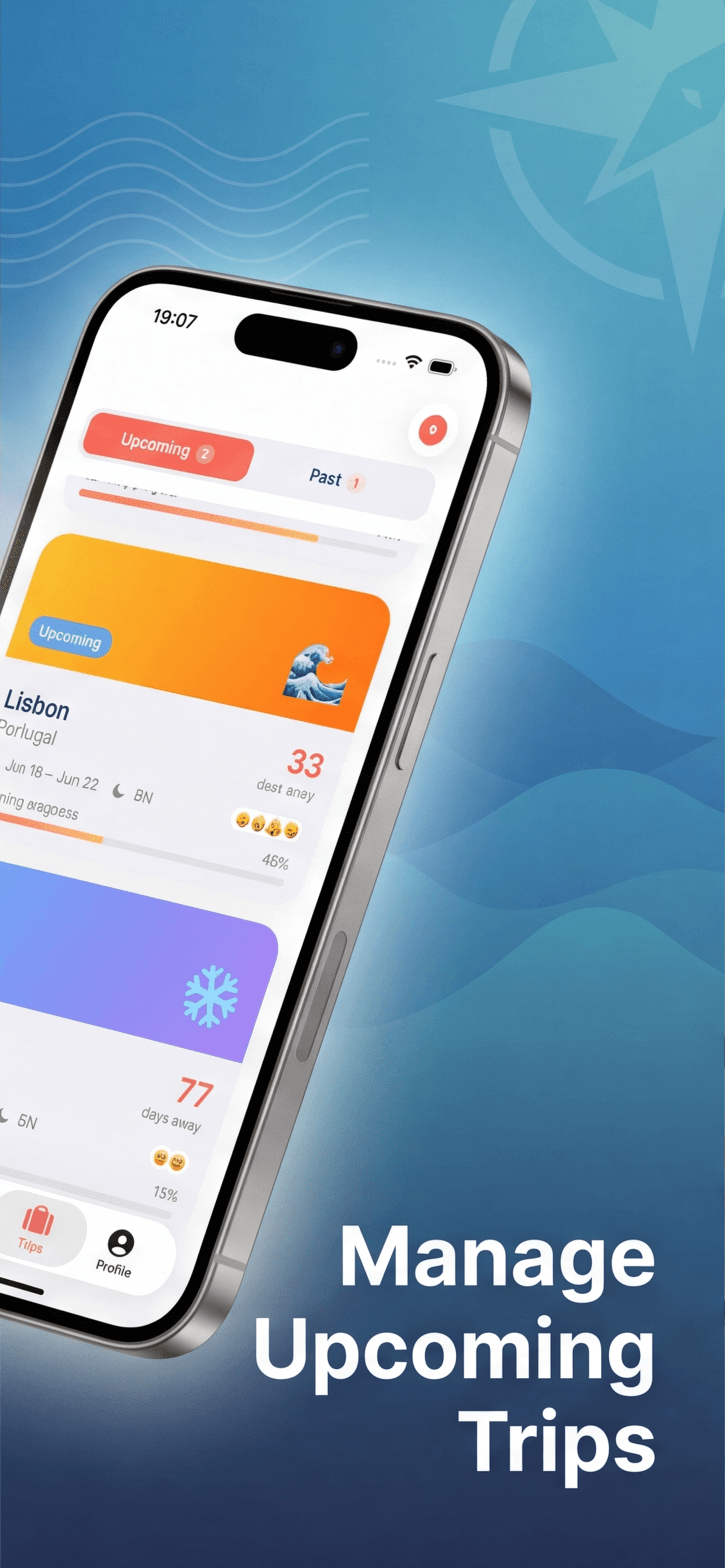 Trippers Trips tab — upcoming trips with countdown