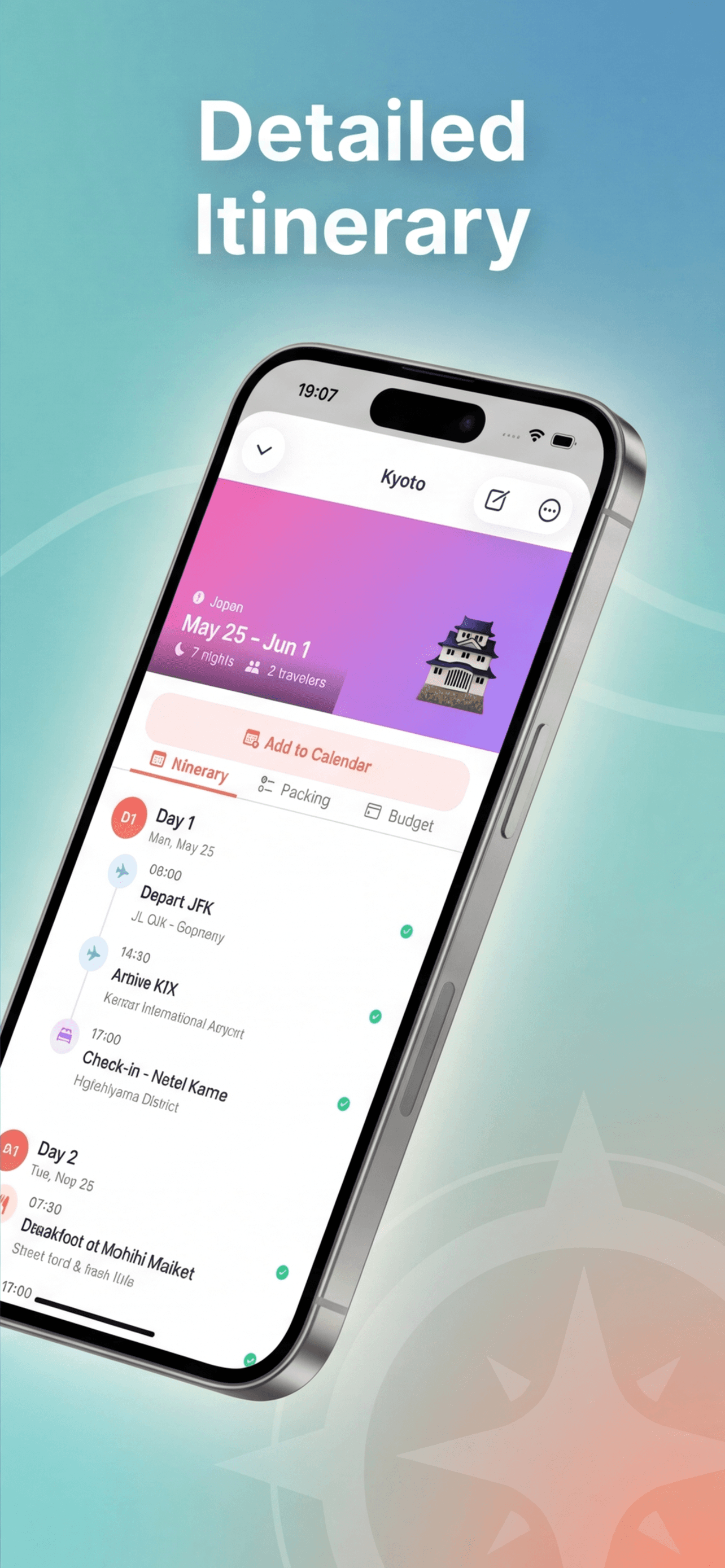 Trippers Itinerary view — day-by-day plan with activities